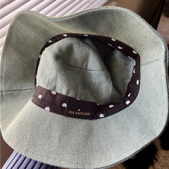 lele sadoughi denim bucket hat with pearls and rhinestones - Picture 3 of 4